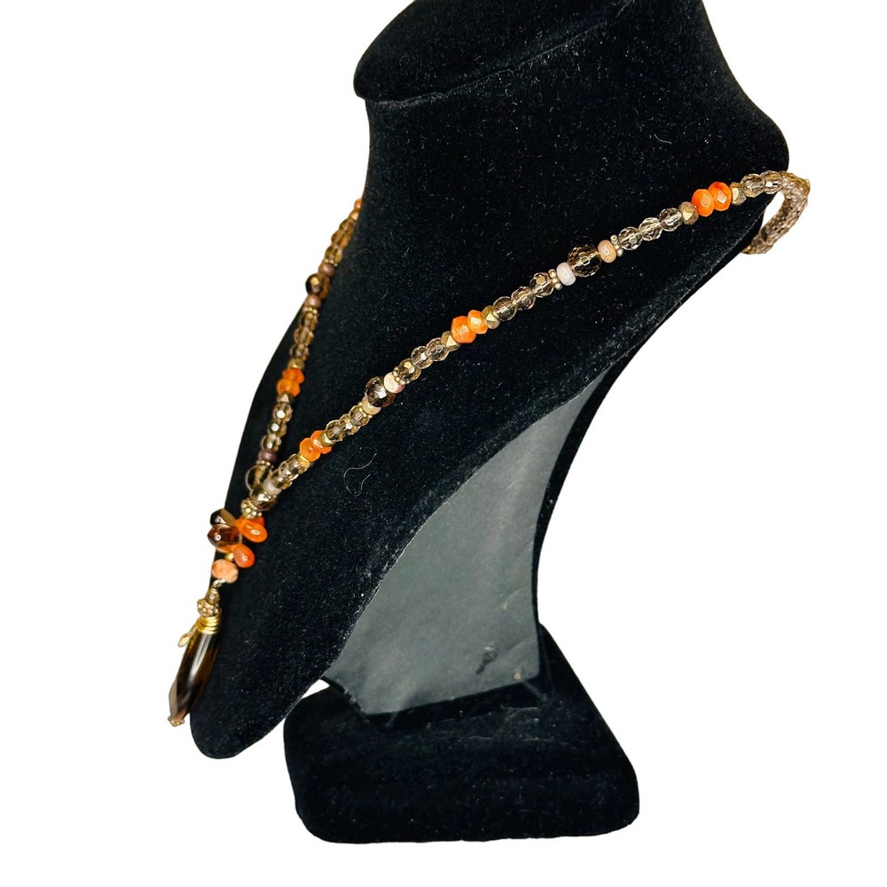 Artisan Crafted Smokey Topaz & Carnelian Y Necklace w/silver lobster claw clasp - Picture 4 of 8